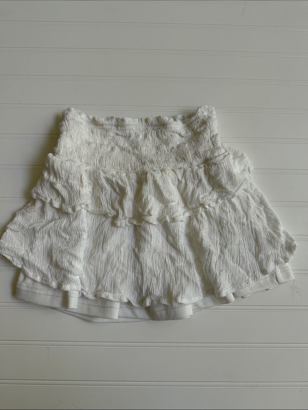 (345)Altar'd State White Smocked Ruffle Skater Skirt